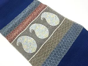 絽綴れ横段に花葉・抽象模様織出し名古屋帯